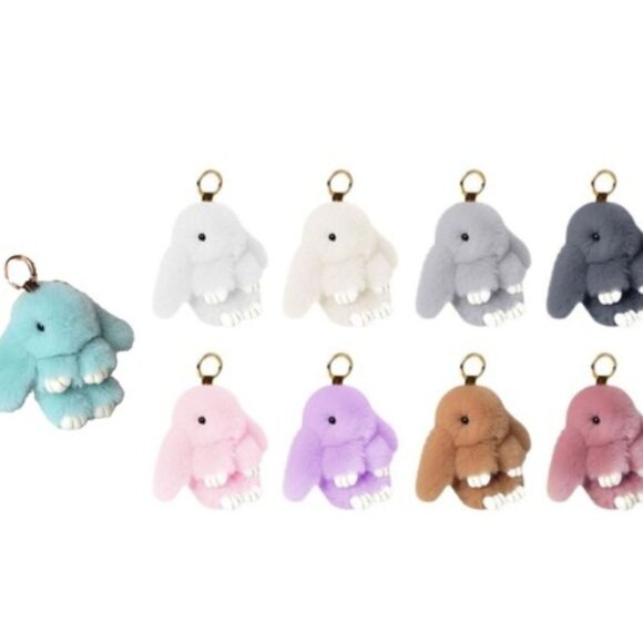 Brown Bunny Plush Keychain – Soft Furry Rabbit Bag Charm - Picture 3 of 5